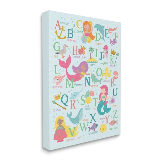 Stupell Industries Kid's Mermaid Alphabet Beach Fantasy ABC Typography Canvas Wall Art